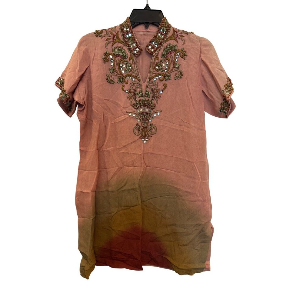 Pakistani Beaded Embroidered Tunic Top or Dress Pink Ombre